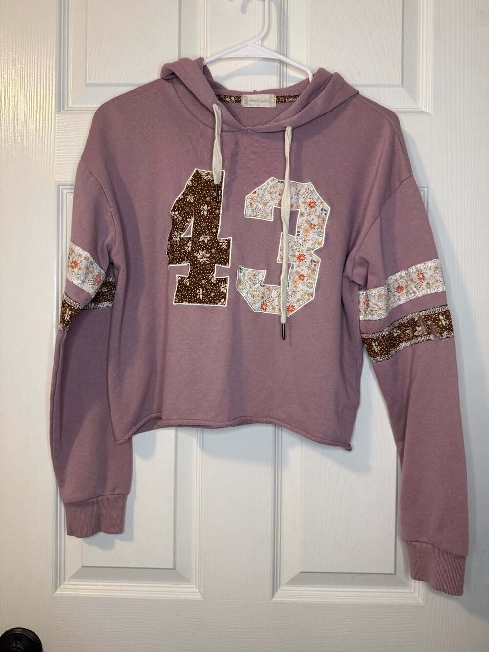 Altar'd State Lavender Floral Patchwork Number 43 Cropped Hoodie